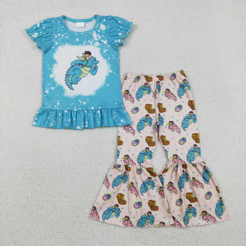 11.17 GSPO2137 Baby Girls Cartoon Ruffle Top Bell Bottom Pants Clothes Set