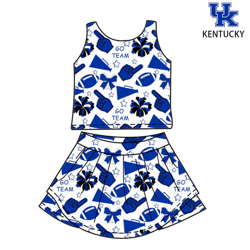 6.26 Custom Moq 3 Baby Girls Kentucky Team Sleeveless Top Skorts Sets