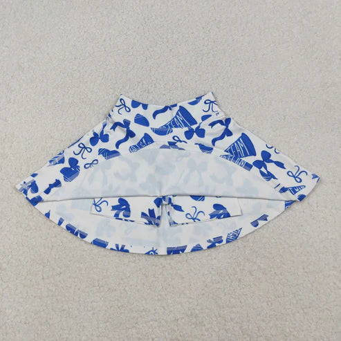 RTS NO MOQ(In Stock) Baby Girls Hot Blue Bows Go Team Yoga Skirt Shorts Bottom