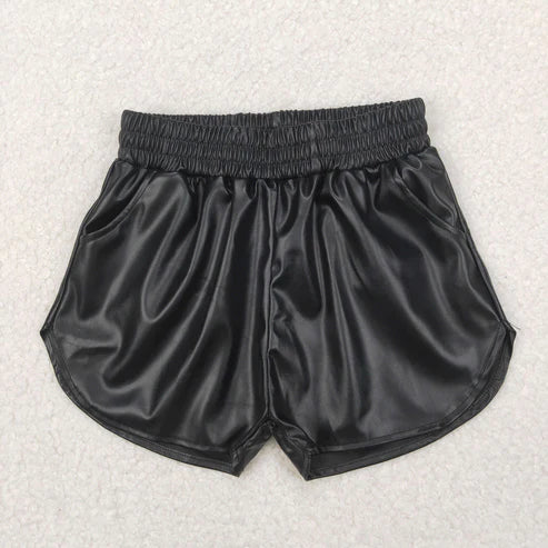4.2  SS0413 Baby Girls Black Pocket Leather Elastic Bottom Shorts