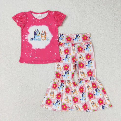 4.14 Sibling Baby Girls Dogs Shirts Top Bell Pants Outfits