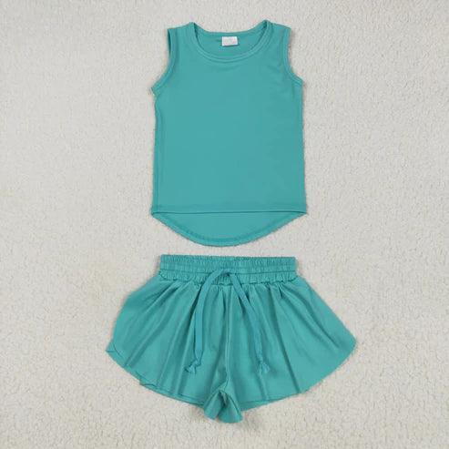 6.2 GT1018+SS0553 Baby Girls Aqua Sleeveless Top Skort Yoga Set