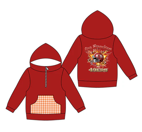 10.14 Custom Moq 8 Baby Boys Red SF Team Pocket Zipper Hoodies Tops