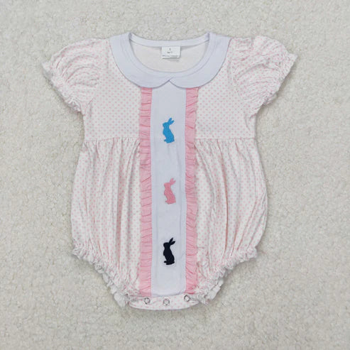 3.30 SR2545 Baby Infant Girls Easter Rabbits Polka Dots Romper