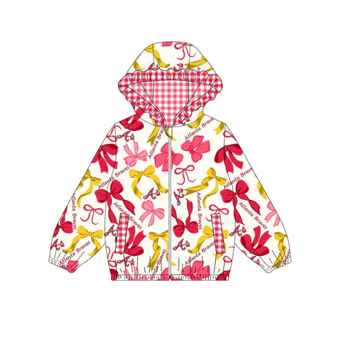 10.12 Custom Moq 8 Baby Girls Atlanta Braves Team Zipper Bows Hoodies Tops