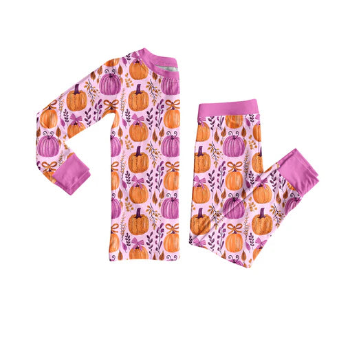 6.6 GLP2415 Baby Girls Long Sleeves Hot Pink Floral Pumpkins Top Pant Pajamas Set Preorder