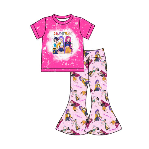 10.23 GSPO2122 Baby Girls Pink Cartoon Girls Top Bell Bottom Pants Clothes Sets Preorder