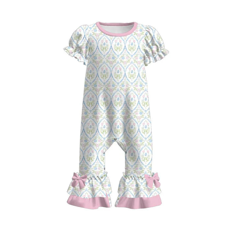 12.4 MOQ:5pcs SR3685 pre-order baby girl clothes floral print girl summer romper