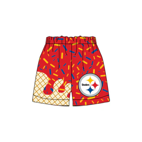 6.20 Custom Moq 3 Baby Boys Drip Red Steelers Team Shorts Bottom