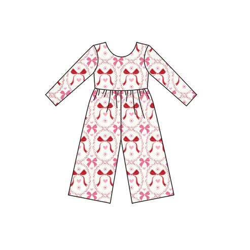 9.29 LR2713 Baby Girls Hearts Bows Checked Pants Valentine Jumpsuits Preorder