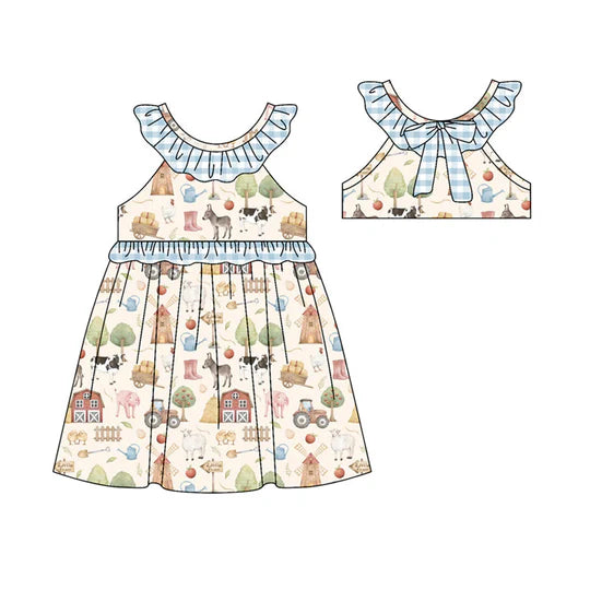12.26 MOQ:5pcs GSD3482 pre-order toddler girl clothes farm animal print girl summer dress
