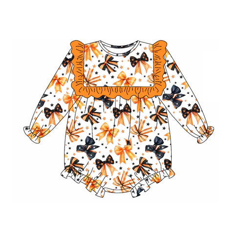 5.20 LR2207 Baby Girls Long Sleeves Colorful Bows Stars Ruffle Rompers Preorder