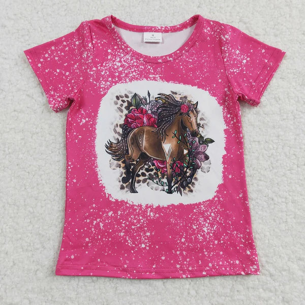 GT0122 Girl Pink Tie Dye Horse Shirts
