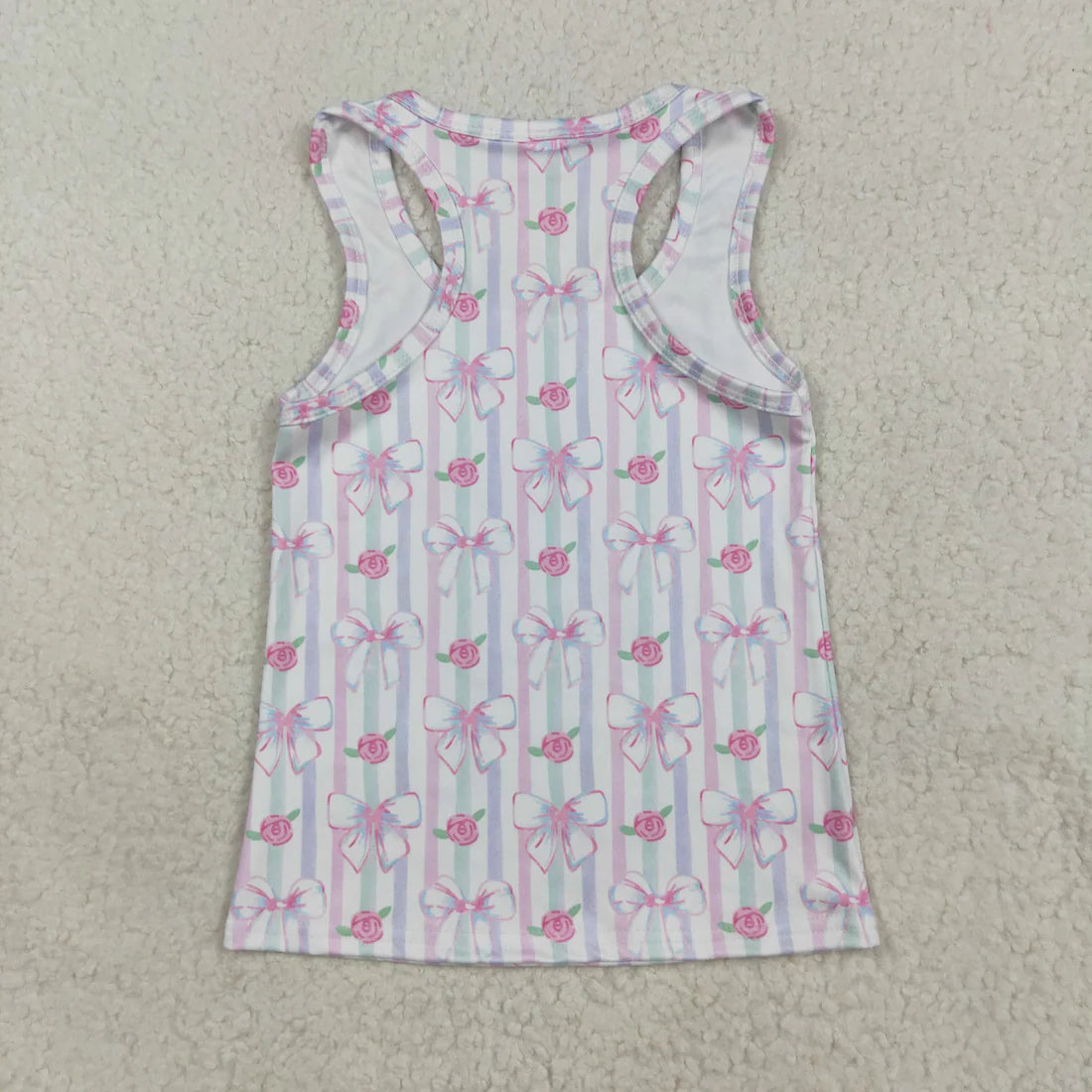 7.25 GT1014 Baby Girls Sleeveless Lavender Bows Flowers Stripe Yoga Shirts Top