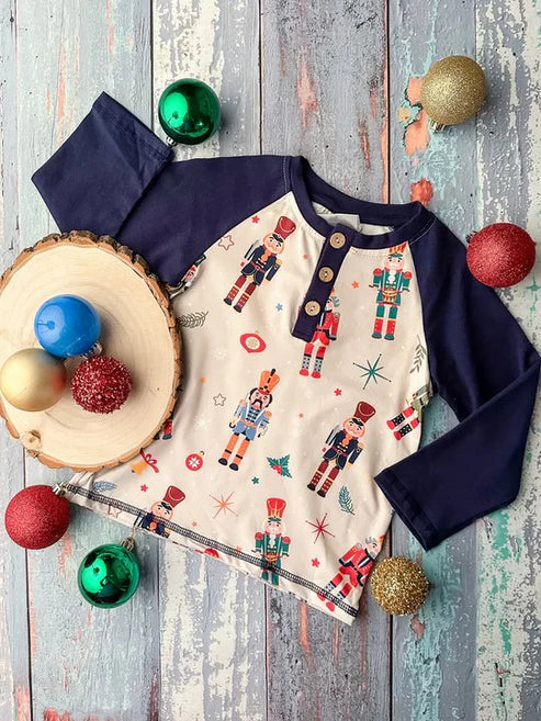 5.26 BT0915 Baby Boys Christmas Soldier Long Sleeve Raglan Tops Preorder