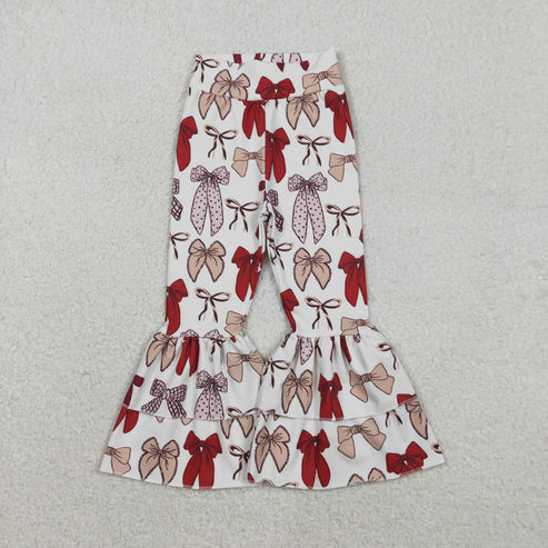 12.3 P0885 Baby Girls Red Bows Plaid Yoga Bell Bottom Pants