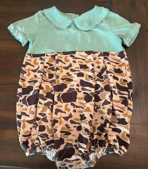 10.21 SR3277 Baby Girls Short Sleeve Brown Camo Ruffle Rompers Preorder