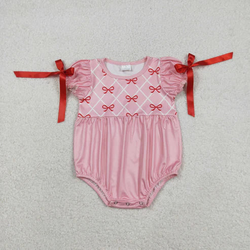 12.16 SR3285 Baby Girls Red Bows Checked Bows Valentines Ruffle Romper