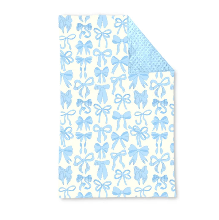 8.23 BL0224 Baby Kids Light Blue Bows Plaid Blankets Preorder