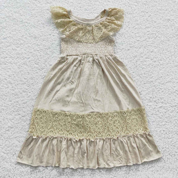 4.7 GSD0456 Beige smocked sleeveless dress with lace trim