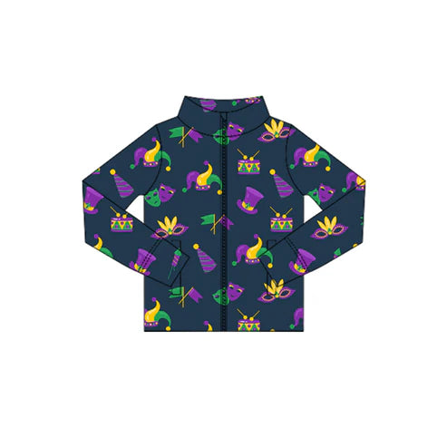 10.27  GT1356 Baby Girls Mardigras Anchors Masks Yoga Zipper Jackets Top Preorder