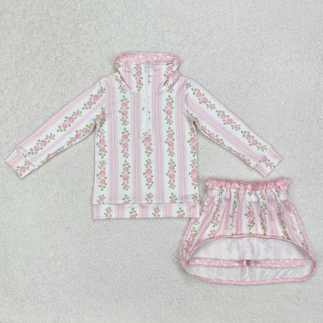 3.19 GLD1002 Baby Girls Pink Flowers Zip Top Skirt Skort Bottoms Set