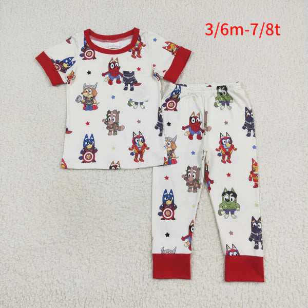 BSPO0404 Boy Cartoon Dog Star Beige Short Sleeve Pants Suit