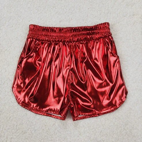 3.30 SS0415 Baby Girls Red Pocket Leather Elastic Bottom Shorts