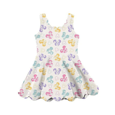 4.23 GSD2490 Baby Girls Sleeveless Colorful Cartoon Mouse Yoga Knee Length Dresses Preorder