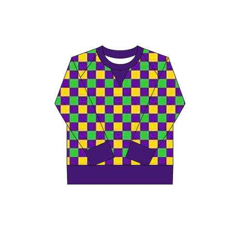 10.6 GT1264 Baby Girls Mardigras Checked Long Sleeve Yoga Tee Shirts Top Preorder