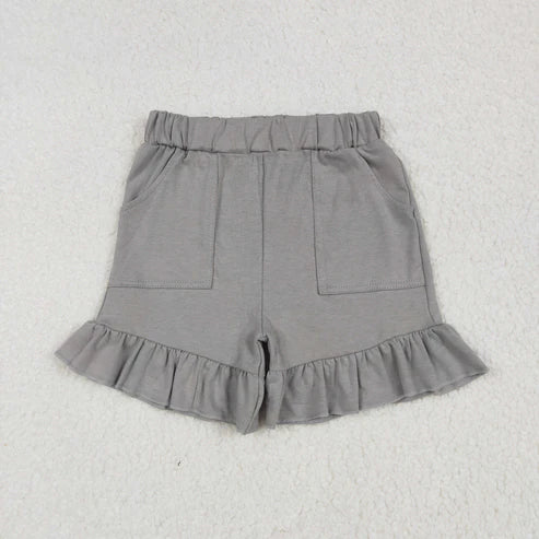 6.9 SS0563 Baby Girls Gray Pockets Summer Cotton Ruffle Short Bottoms