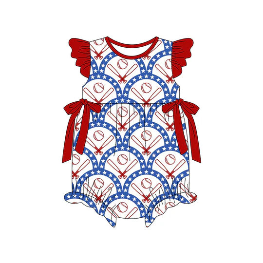 12.26 MOQ:5pcs SR3853 pre-order baby girl clothes baseball print toddler girl summer bubble