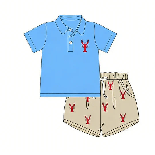 12.20 MOQ:5pcs BSSO1786 pre-order baby boy clothes crayfish print toddler boy summer outfit