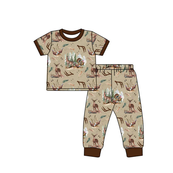 5.28 BSPO0494 Baby Boys Deer Turkey Hunting Top Pants Pajamas Clothes Sets Preorder