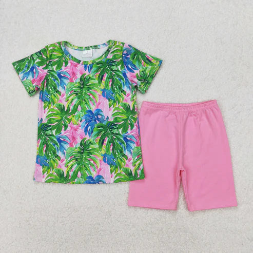 3.19 GSSO2211 Baby Girls Leaves Summer Top Shorts Clothes Set