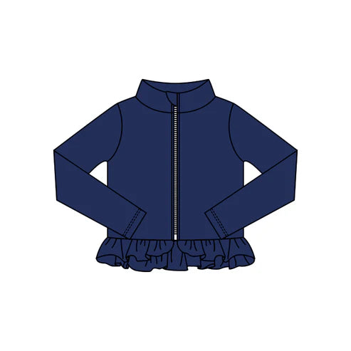 10.24 GT1330 Baby Girls Navy Ruffle Yoga Zipper Jackets Top Preorder