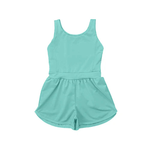 4.9 SR3023 Baby Girls Green Sleeveless Yoga Jumpsuits Preorder