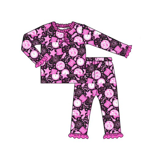 9.2 GLP2771 Baby Girls Hot Pink Button Happy New Year Top Pant Pajamas Set Preorder