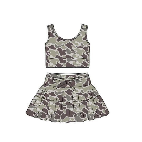 12.9 MOQ:5pcs GSD3304 pre-order toddler girl clothes camo print girl yoga summer skirt set