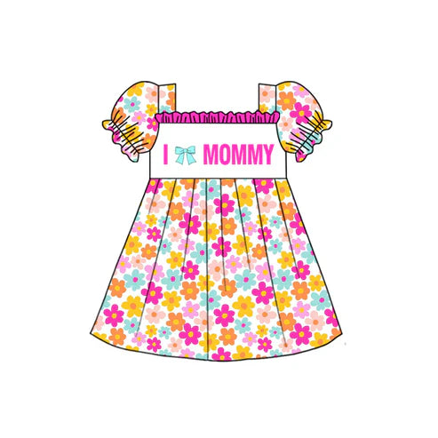 11.4 GSD2982 Baby Girls I Love Mommy Flowers Ruffle Sleeve Knee length Dresses Preorder