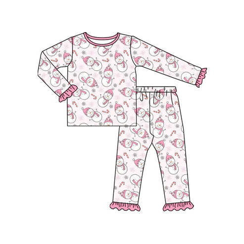8.22 GLP2719 Baby Girls Pink Snowmen Candy Cane Top Pant Christmas Pajamas Set Preorder
