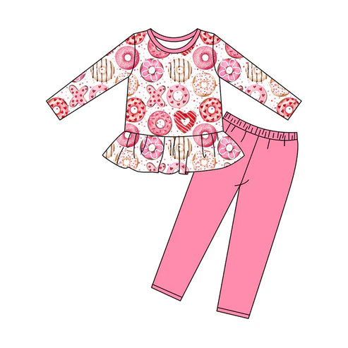 9.19 GLP2848 Baby Girls Pink XOXO Donuts Tunic Leggings Pant Valentine Clothes Sets Preorder