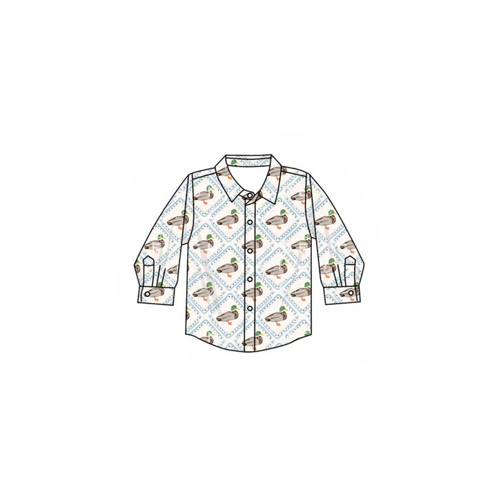 6.16 BT1253 Baby Boys Long Sleeves Ducks Plaid Button Shirts Top Preorder