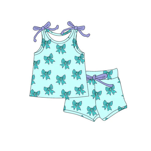 4.12 GSSO2598 Baby Girls Aqua Sleeveless Bows Top Short Set Preorder
