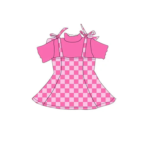 3.20 GSD2180 Baby Girls Short Sleeves Shirt Strap Plaid Skirt Dress Sets preorder