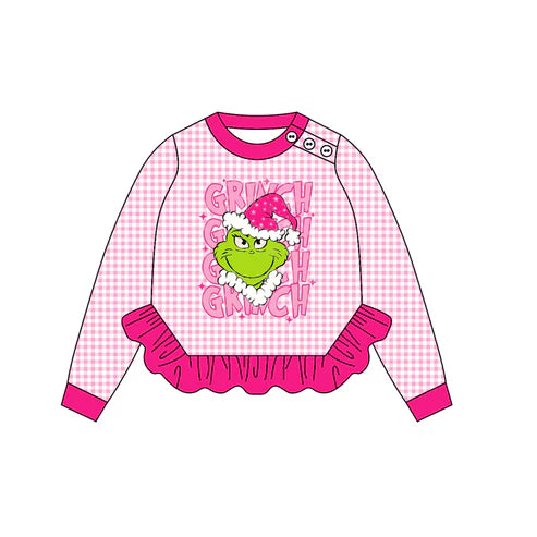 8.4 GT1154 Baby Girls Green Face Plaid Christmas Tee Shirts Top Preorder