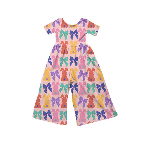 9.29 SR3232 Baby Girls Colorful Bows Rabbits Easter Pant Jumpsuits Preorder