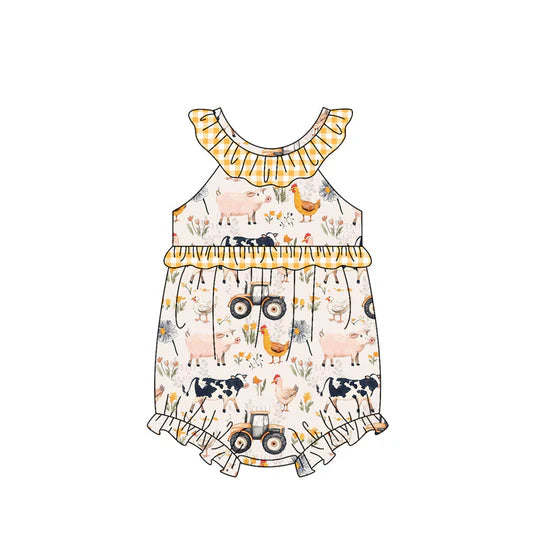 12.24 MOQ:5pcs SR3848 pre-order baby girl clothes farm animal print toddler girl summer bubble