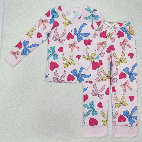 3.15 GLP2275 Adult Women Valentines Bows Buttons Tops Pants Pajamas