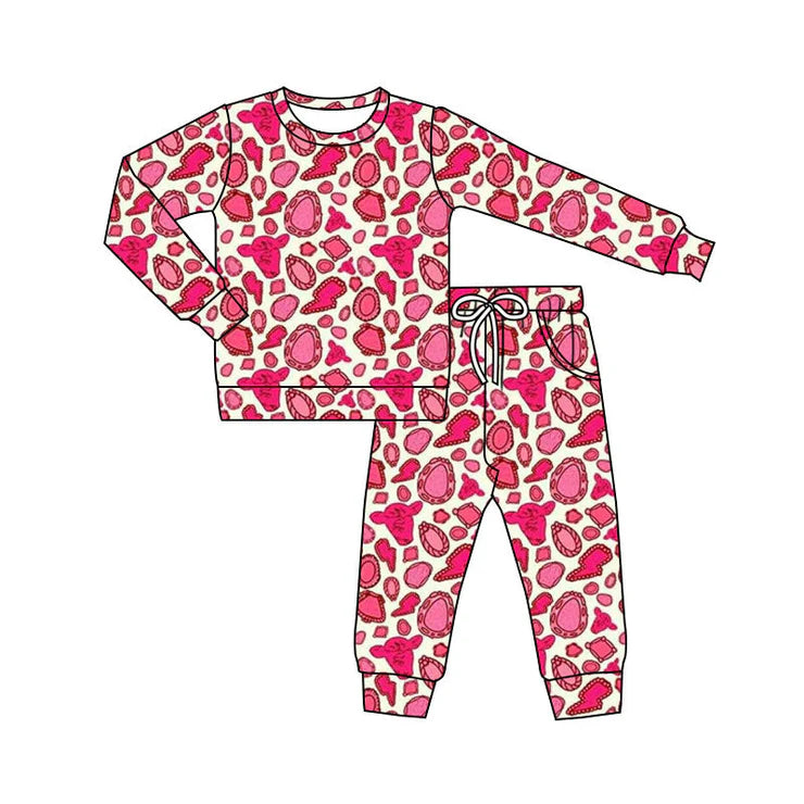 11.22 MOQ:5pcs GLP3180 pre-order toddler girl clothes turquoise print girl pajamas set